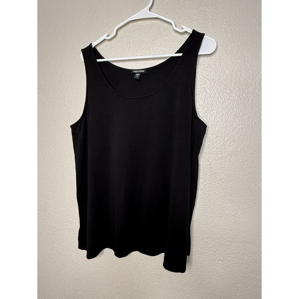 EILEEN FISHER L Cotton Terry Round Neck Tank Top Sleeveless Shirt Black